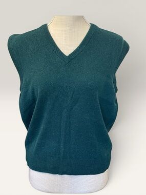 Vintage Hunter Green V-Neck 100% Wool Sweater Vest